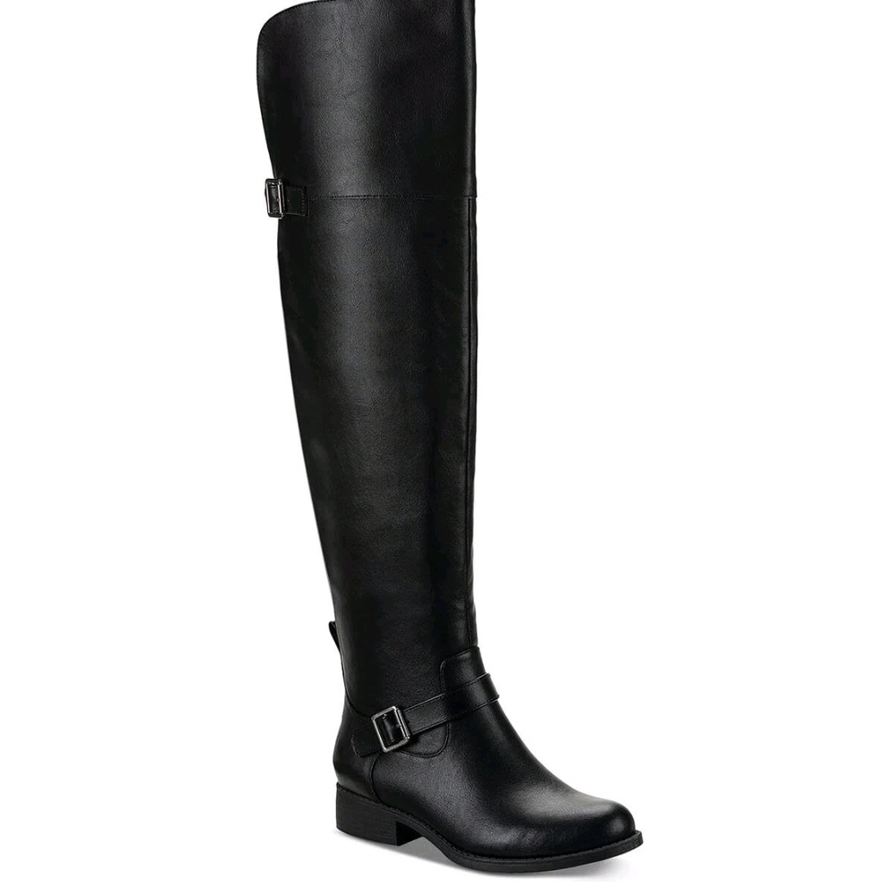 Sun + Stone Women’s Black Over-The-Knee Boots Size 9M Buckle Riding Style